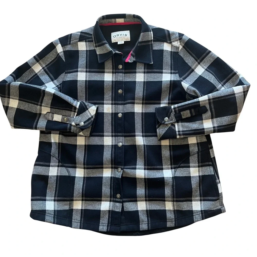Orvis Classic Collection Fleece Lined Plaid Shirt Jacket Womens XL‎ Black White